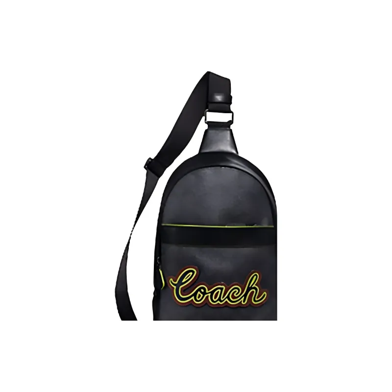 COACH Charles Canvas Leather Sling Bag Trumpets Men's Black-2