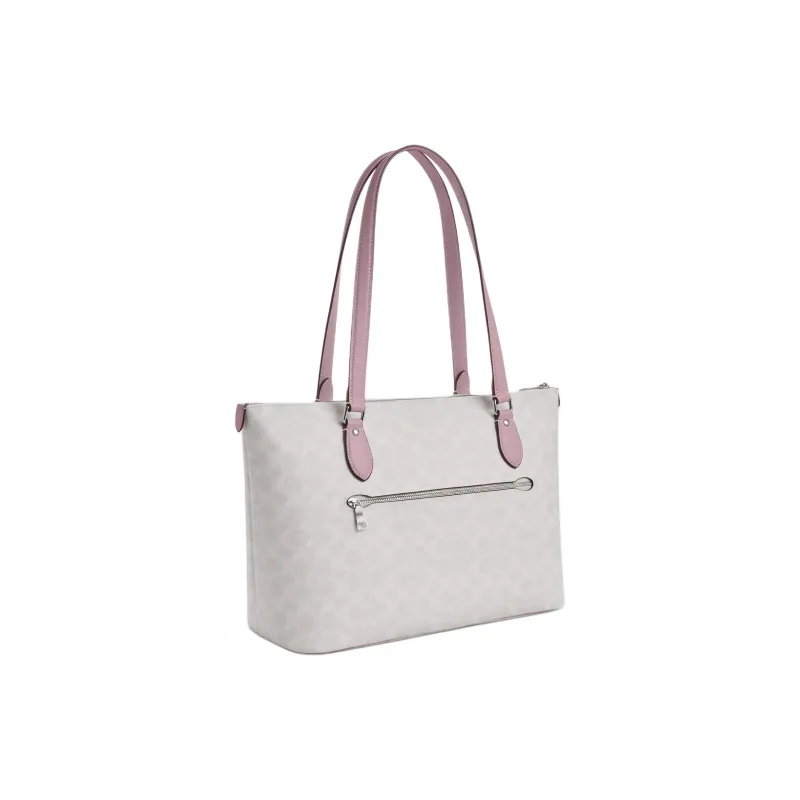 COACH GallerySignature Coated Canvas Tote Bag, Shopping Bag, Shoulder Bag Tubas Women's White & Pink-1