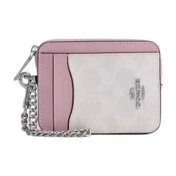 COACH Coated Canvas Card Holder Mini Women's White & Pink
