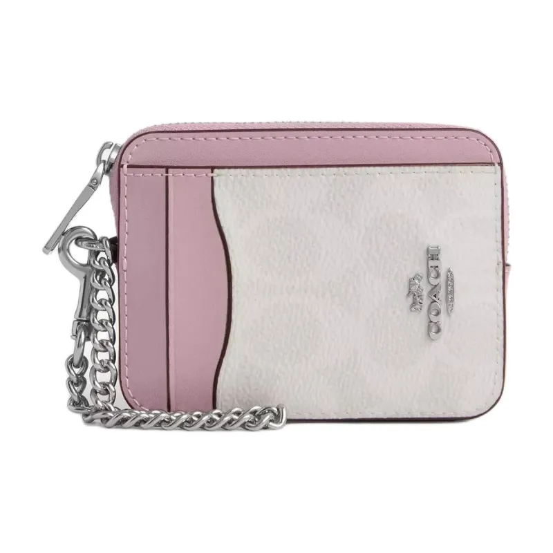 COACH Coated Canvas Card Holder Mini Women's White & Pink-0