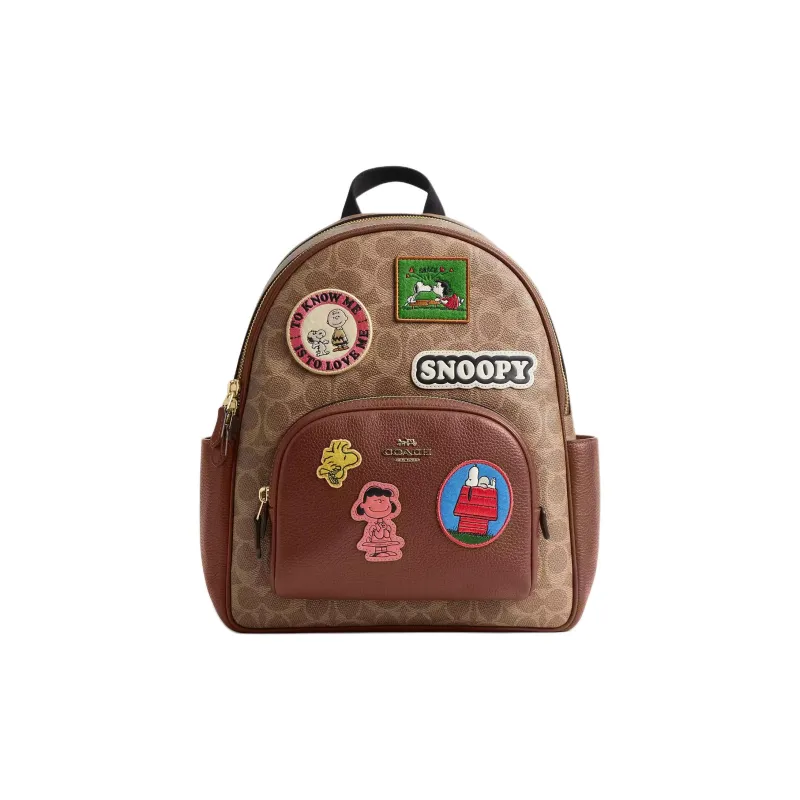COACH PEANUTS Collaboration Coated Canvas Backpack Tubas Women's Tan & Brown Multicolor-0