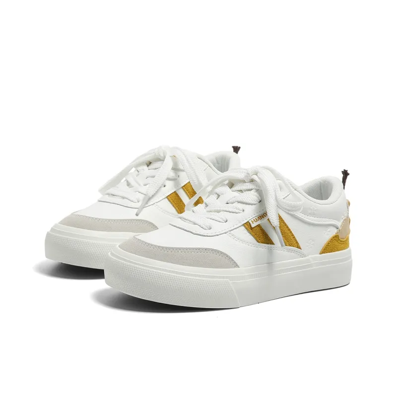 HUANQIU Abrasion Resistant, Lightweight, And Breathable Low Top Skateboard Shoes Women's Yellow-2