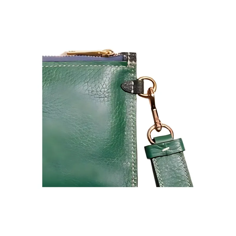 COACH Turnlock Litchi Grain Leather Wallet Card Holder Wrist Bag Clutch Small Size Women's Black & Green-3