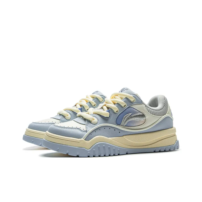 LiNing Non slip Wear resistant Shock Absorption Low Top Skateboard Shoes Women's Blue White-2