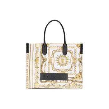 BALMAIN B ARMY Canvas Handbag Medium Size Women's White & Gold