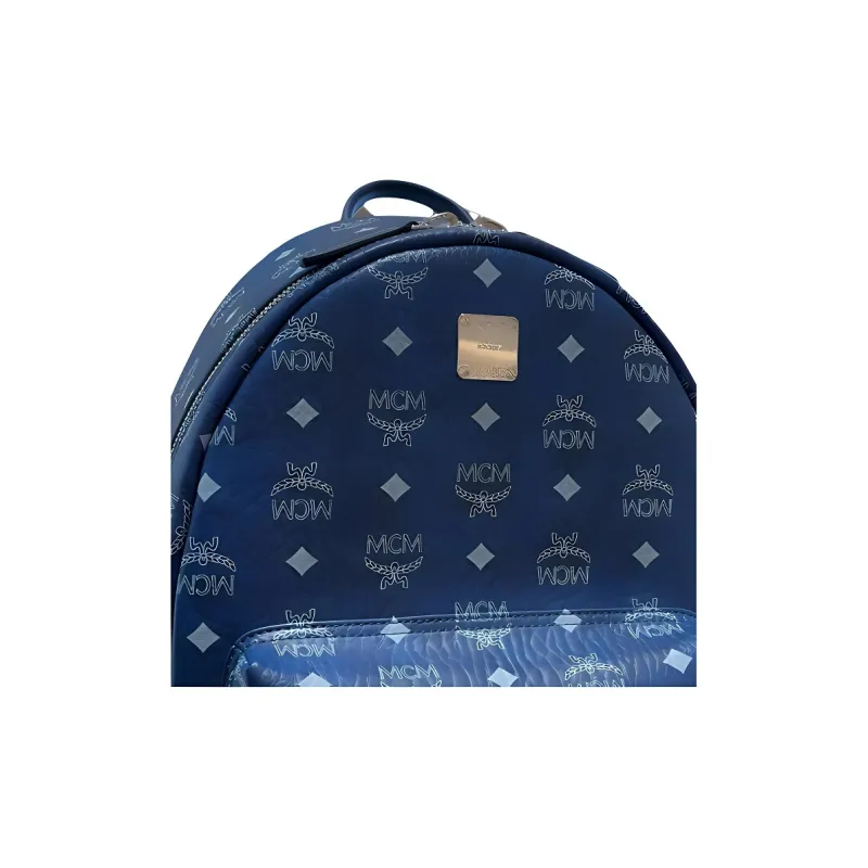 MCM Stark Visetos Artificial Leather Backpack Unisex Blue-4