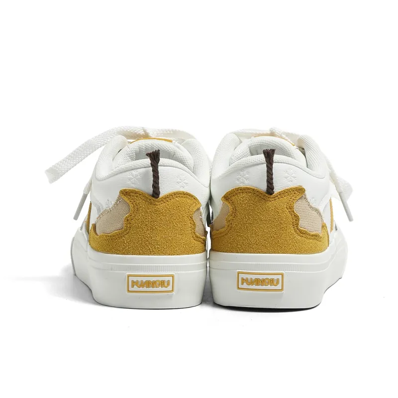 HUANQIU Abrasion Resistant, Lightweight, And Breathable Low Top Skateboard Shoes Women's Yellow-5
