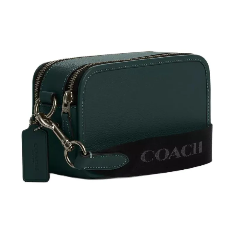 COACH Wyatt Litchi Grain Leather Camera Bag, Shoulder Bag, Crossbody Bag Trumpets Men's Deep Cyan & Black-1