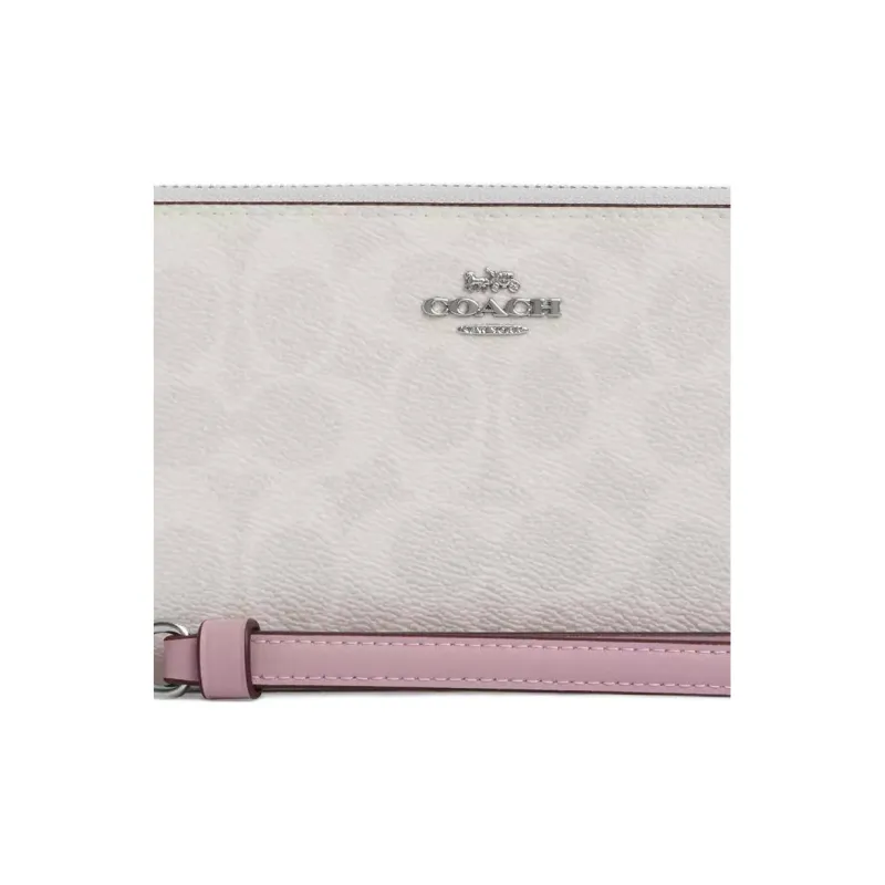 COACH Coated Canvas Wallet Trumpets Women's Gray White & Pink-3