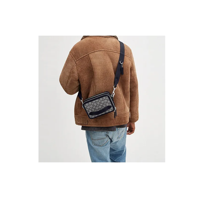 COACH Charter Fabric With Cow Leather Shoulder Bag, Crossbody Bag Trumpets Men's Black Gray-5