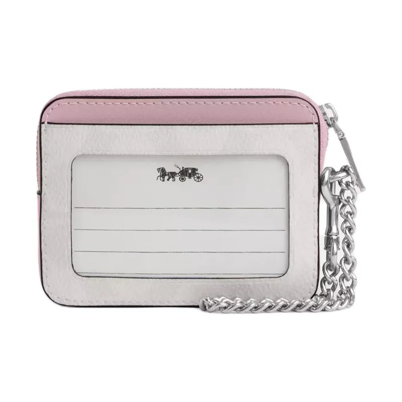 COACH Coated Canvas Card Holder Mini Women's White & Pink-1