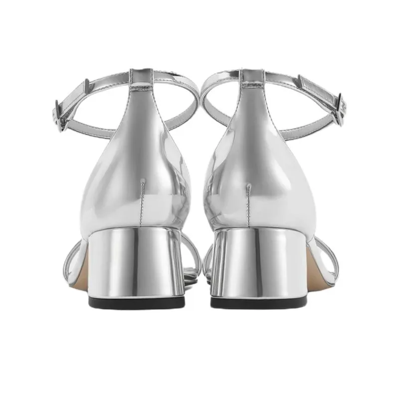 CHARLES&KEITH Nudie One Strap Sandals 3.8cm Women's Silver-4