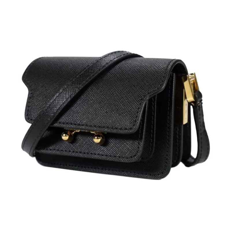 MARNI Trunk Calfskin Trunk Bag Small Square Bag Shoulder Bag Crossbody Bag Mini Women's Black-2