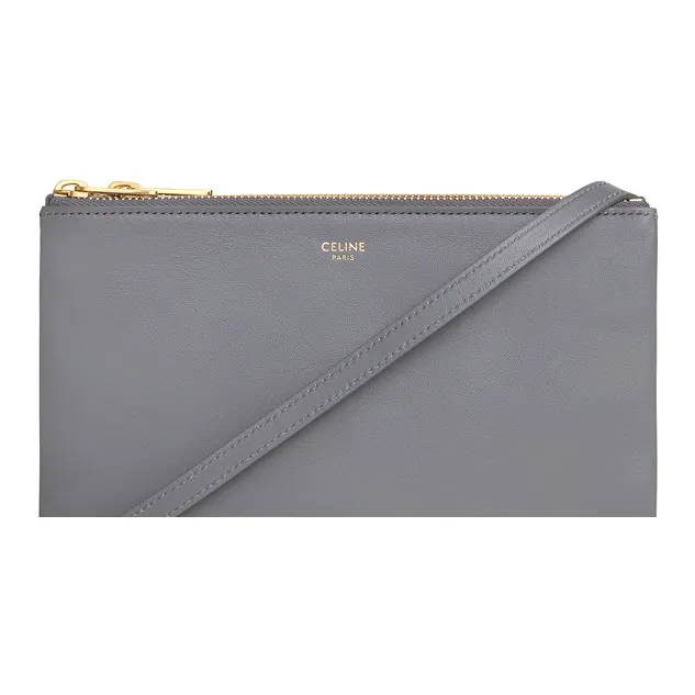 CELINE Trio Smooth Lambskin Crossbody Bag, Shoulder Bag Women's Gray-3