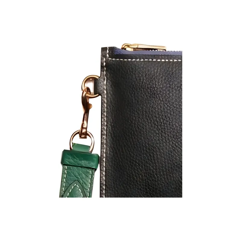 COACH Turnlock Litchi Grain Leather Wallet Card Holder Wrist Bag Clutch Small Size Women's Black & Green-2