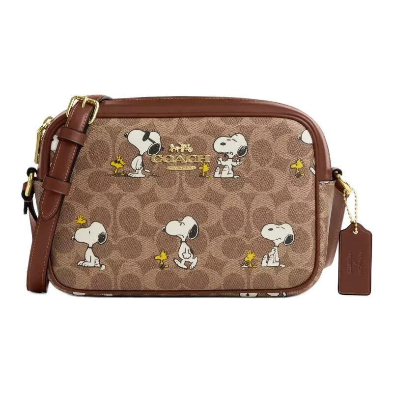 COACH PEANUTS Collaboration Jamie Coated Canvas Camera Bag, Shoulder Bag Medium Size Women's Tan & Brown Multicolor-0