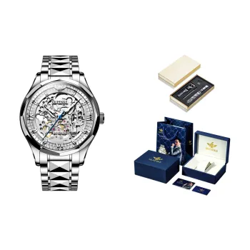 Oupinke Trendy Limitless Collection Mechanical Movement Stainless Steel Watchband Watch Men's Watches White Dial