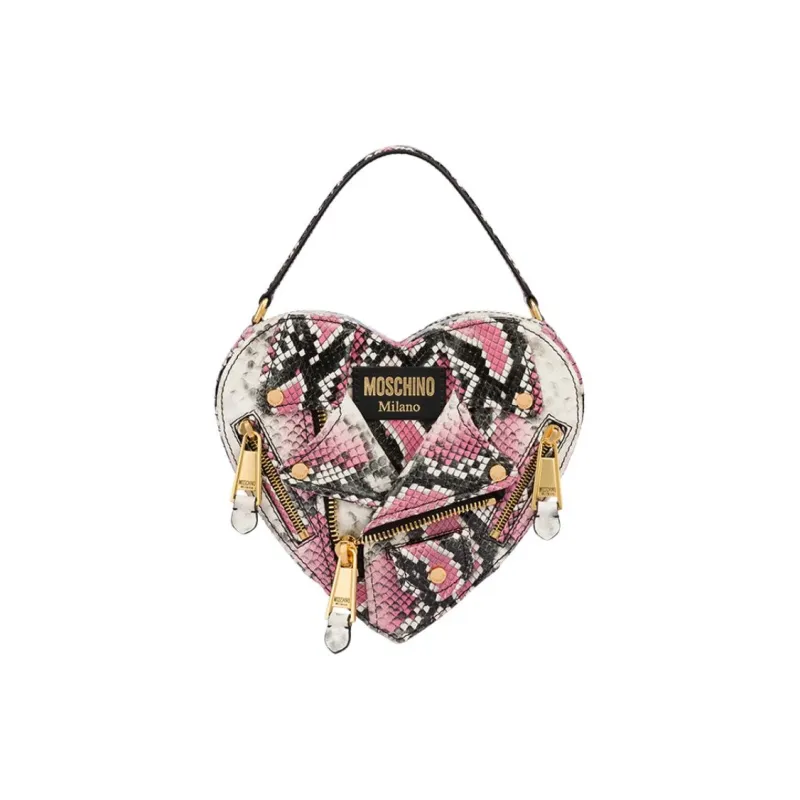 MOSCHINO Cow Leather Biker Bag, Heart Shaped Bag, Shoulder Bag, Crossbody Bag, Handbag Women's Multicolor-0