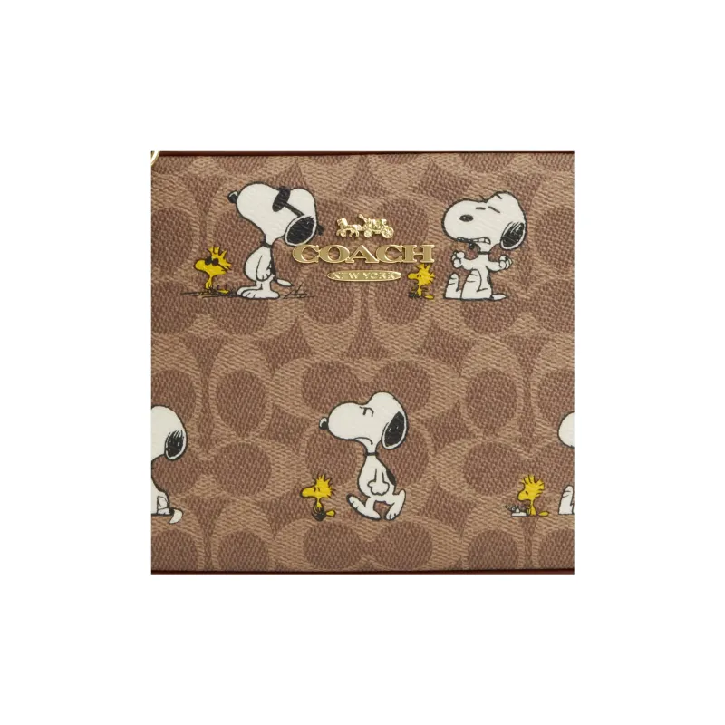 COACH PEANUTS Collaboration Jamie Coated Canvas Camera Bag, Shoulder Bag Medium Size Women's Tan & Brown Multicolor-3