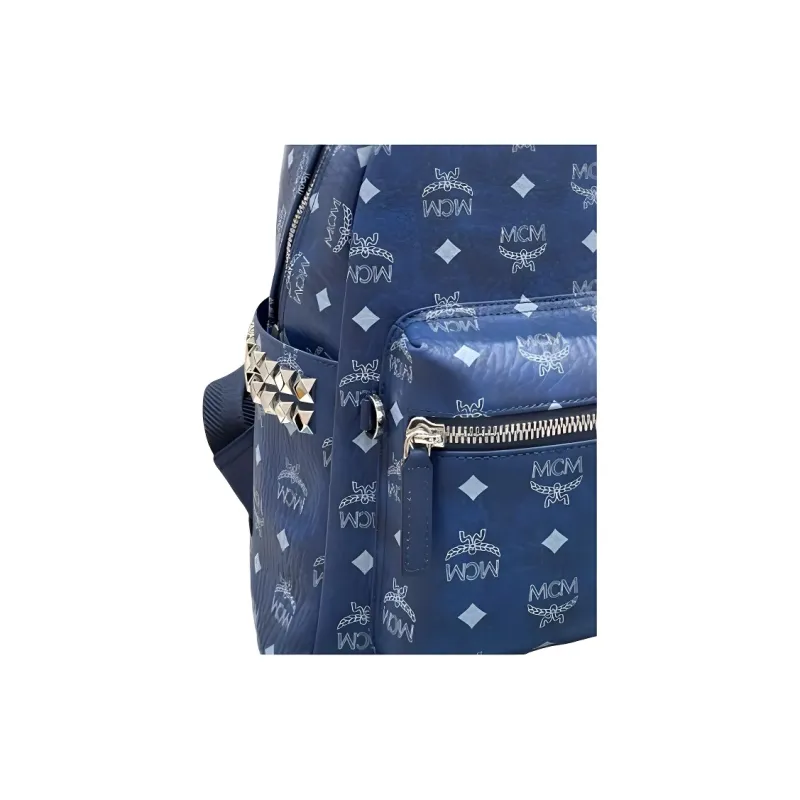 MCM Stark Visetos Artificial Leather Backpack Unisex Blue-3