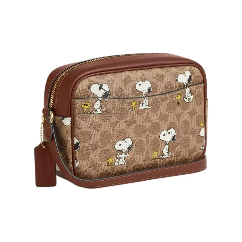 COACH PEANUTS Collaboration Jamie Coated Canvas Camera Bag, Shoulder Bag Medium Size Women's Tan & Brown Multicolor-1