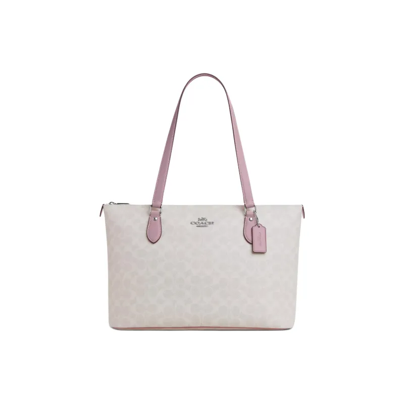 COACH GallerySignature Coated Canvas Tote Bag, Shopping Bag, Shoulder Bag Tubas Women's White & Pink-0