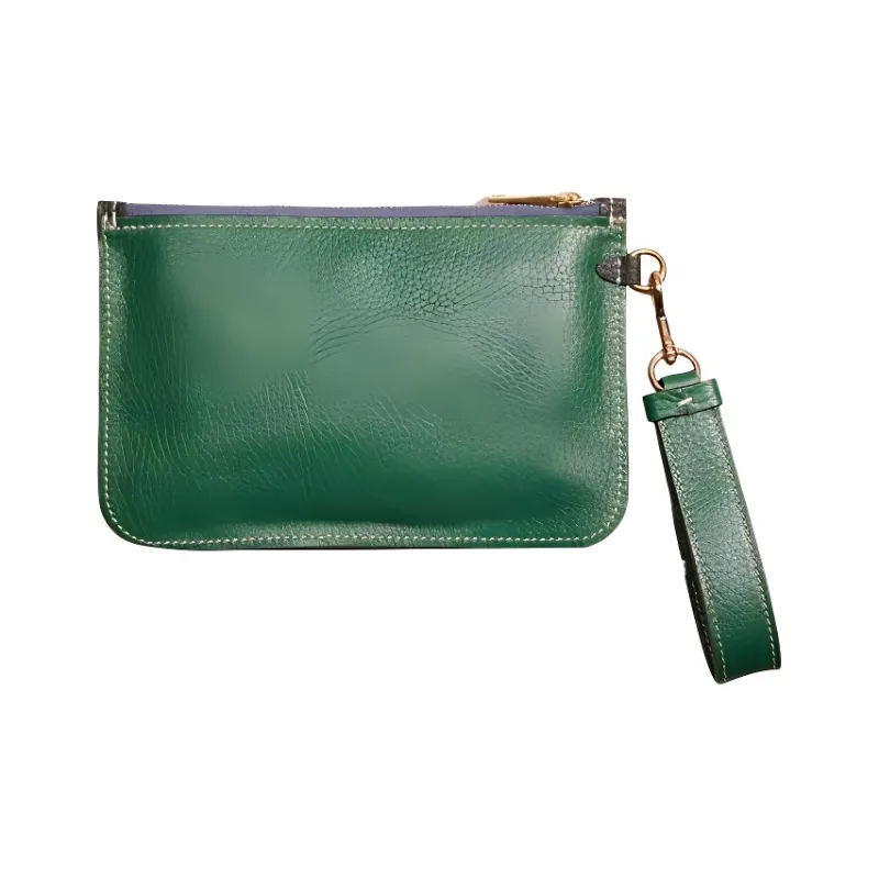 COACH Turnlock Litchi Grain Leather Wallet Card Holder Wrist Bag Clutch Small Size Women's Black & Green-1