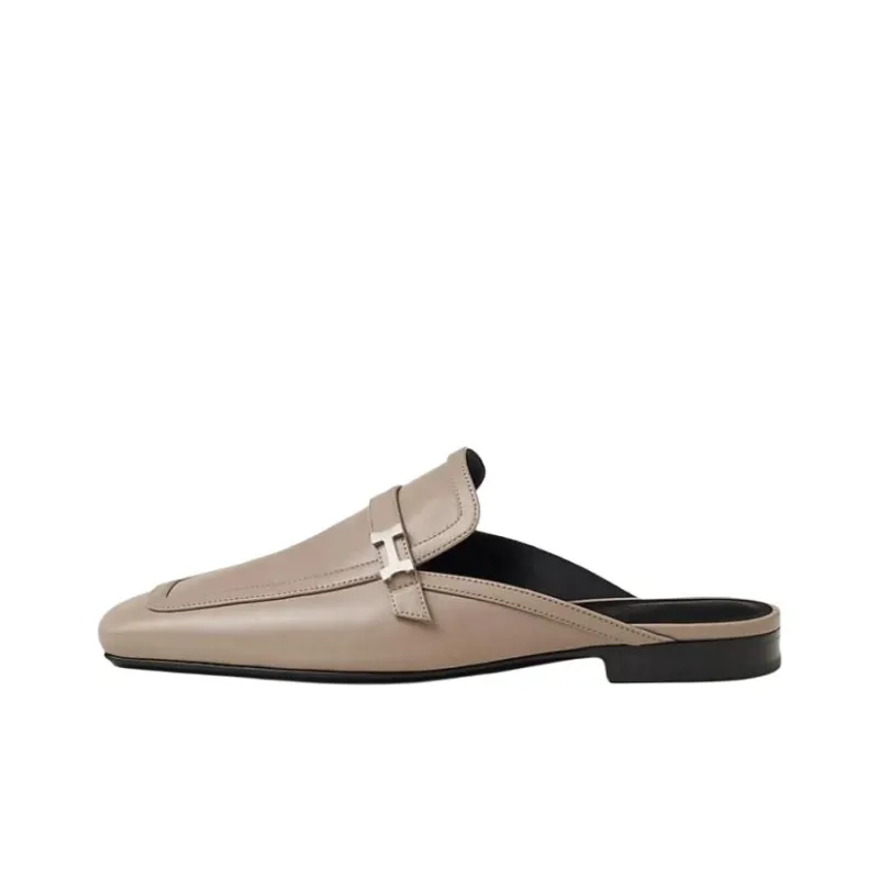 HERMES Groupie Wrap toe Slippers Women's Gray Yellow Beige-0