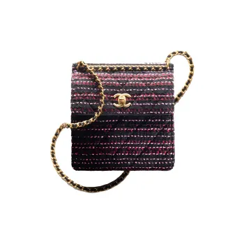 CHANEL Twill Soft Woolen Flap Bag, Shoulder Bag, Crossbody Bag Mini Women's Black/Pink/Burgundy