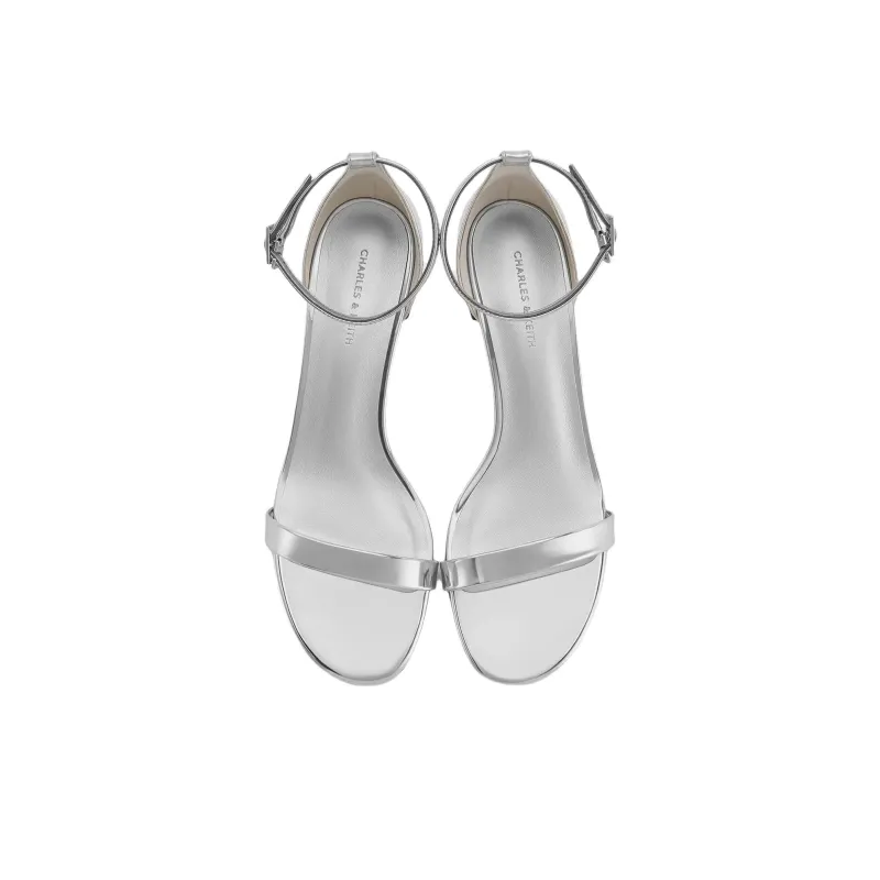CHARLES&KEITH Nudie One Strap Sandals 3.8cm Women's Silver-3
