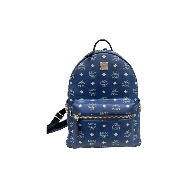 MCM Stark Visetos Artificial Leather Backpack Unisex Blue-1