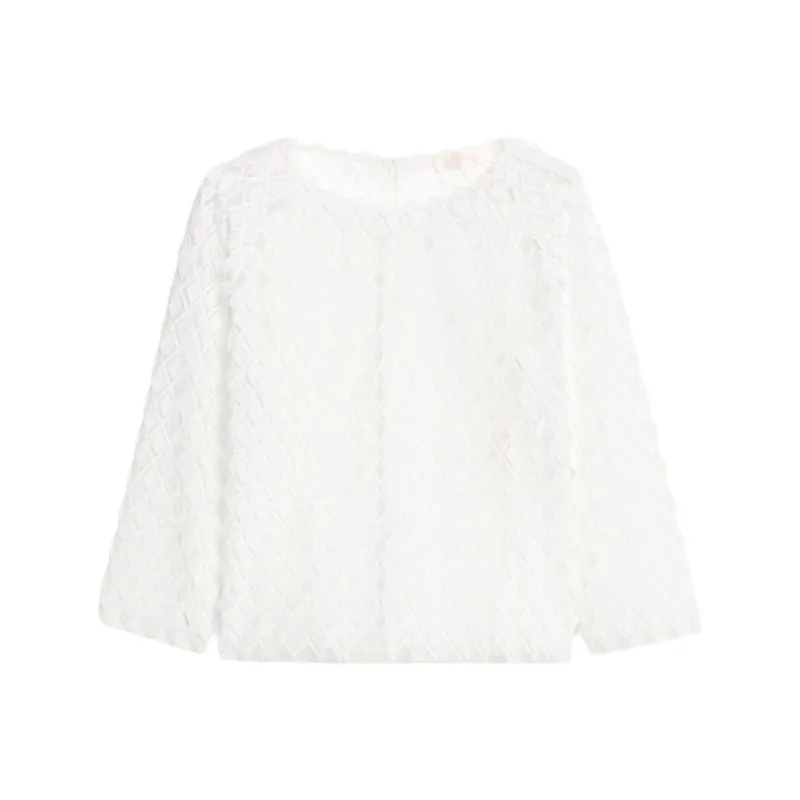 MaxMara Trento Collection Embroidered Tulle Blouse Shirt Women's White-0