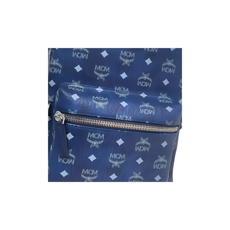 MCM Stark Visetos Artificial Leather Backpack Unisex Blue-2