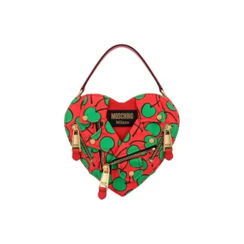 MOSCHINO Polyester Biker Bag, Heart Shaped Bag, Shoulder Bag, Crossbody Bag, Handbag Women's Red
