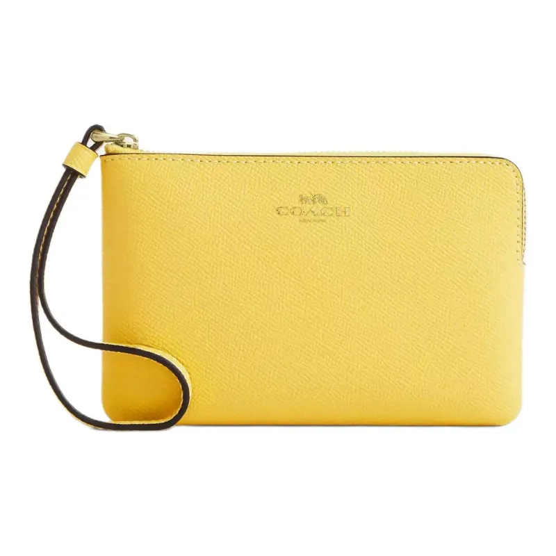 COACH Corner Zip Leather Clutch Trumpets Women's Yellow-0