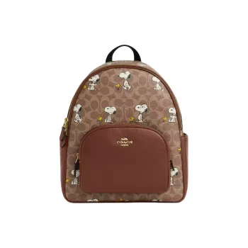 COACH PEANUTS Collaboration Coated Canvas Backpack Tubas Women's Tan & Brown Multicolor