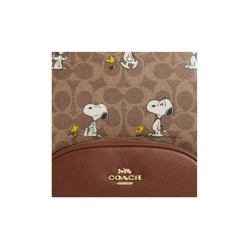 COACH PEANUTS Collaboration Coated Canvas Backpack Tubas Women's Tan & Brown Multicolor-3