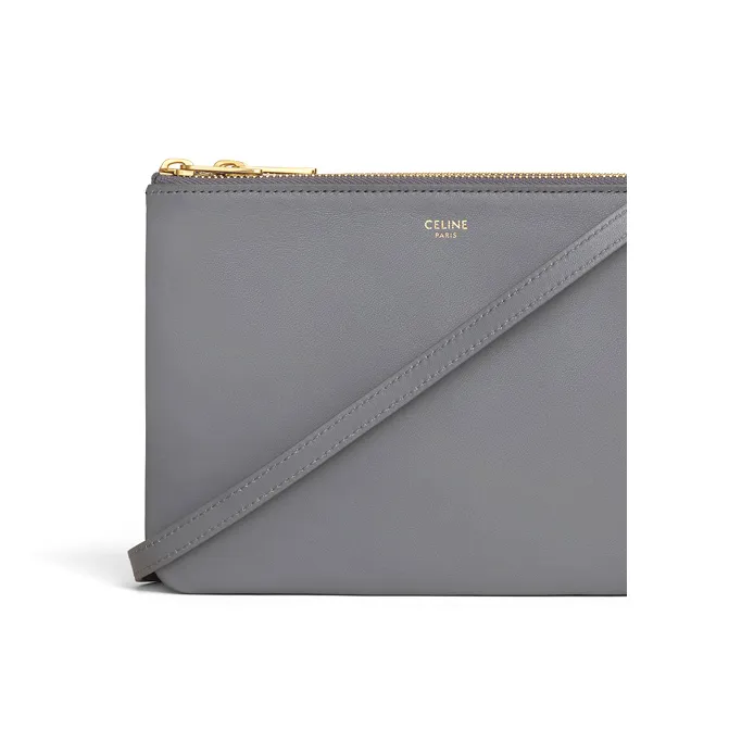 CELINE Trio Smooth Lambskin Crossbody Bag, Shoulder Bag Women's Gray-4