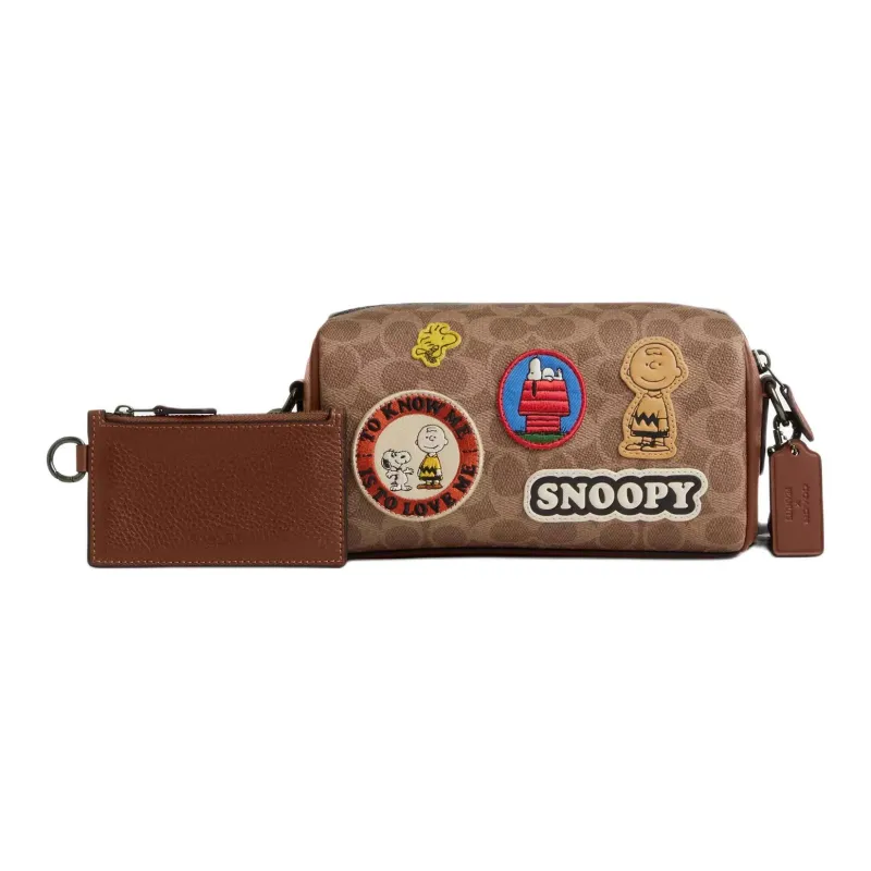 COACH PEANUTS Collaboration AXEL Coated Canvas Crossbody Bag, Shoulder Bag Mini Women's Brown-0