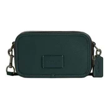 COACH Wyatt Litchi Grain Leather Camera Bag, Shoulder Bag, Crossbody Bag Trumpets Men's Deep Cyan & Black