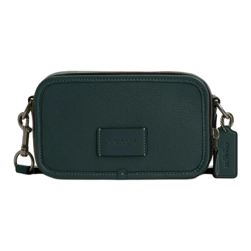 COACH Wyatt Litchi Grain Leather Camera Bag, Shoulder Bag, Crossbody Bag Trumpets Men's Deep Cyan & Black-0