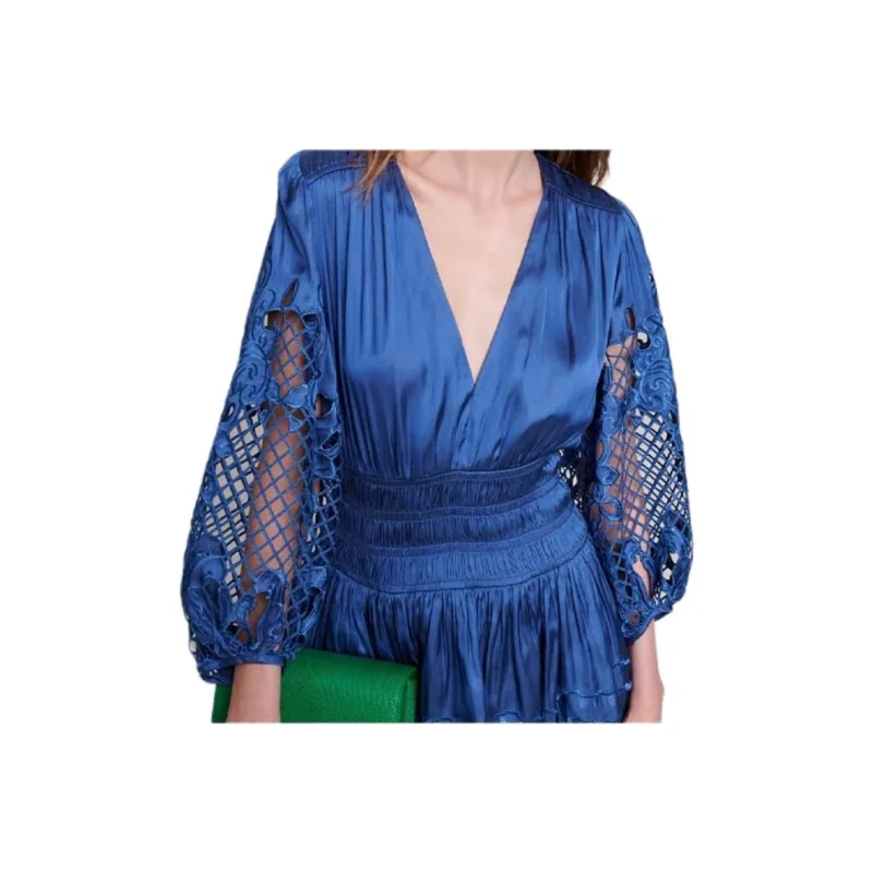 Maje Long Sleeved Dress Women's Blue-4