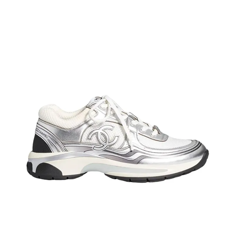CHANEL CC Logo Sneakers White Silver Women's Original Shoe