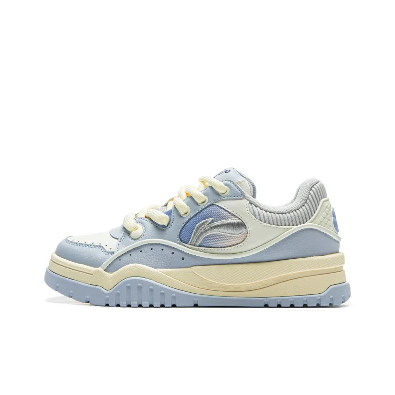 LiNing Non slip Wear resistant Shock Absorption Low Top Skateboard Shoes Women's Blue White-0
