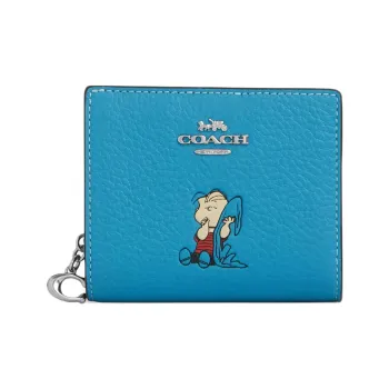 COACH PEANUTS Collaboration Litchi Grain Leather Wallet Mini Women's Blue