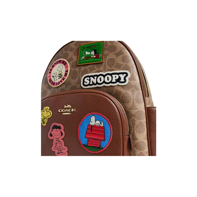 COACH PEANUTS Collaboration Coated Canvas Backpack Tubas Women's Tan & Brown Multicolor-3