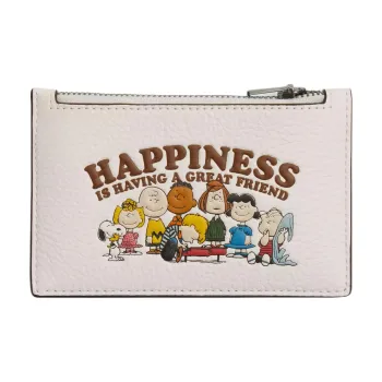 COACH PEANUTS Pebble Leather Card Holder Mini Men's Chalk