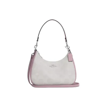 COACH Teri Canvas Handbag, Shoulder Bag Tubas Women's Silver & White & Carnation