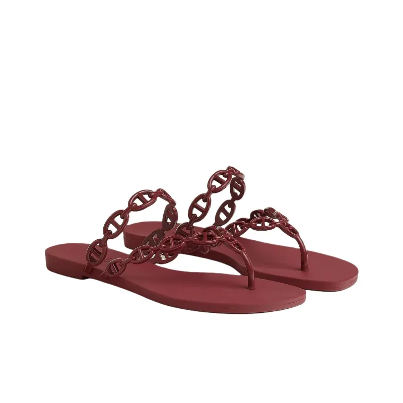 HERMES Chaine D'Ancre Flip Flops Women's Red-3