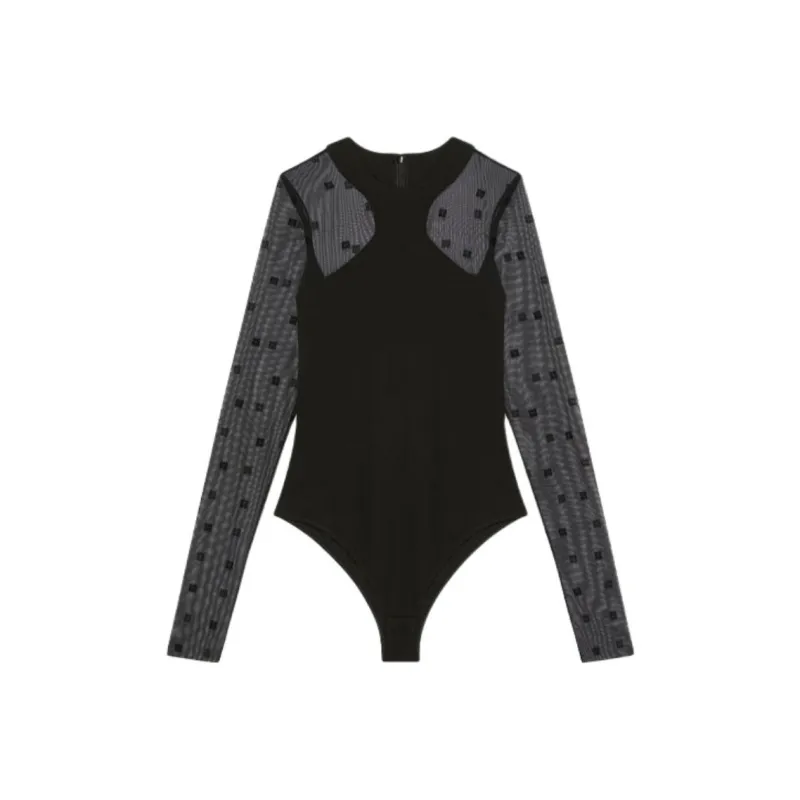 Givenchy Long Sleeve Bodysuit 4G Tulle 'Black'-0